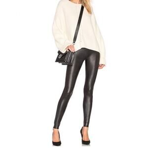 SPANX High Rise Faux Leather Shine Black Leggings Size Medium